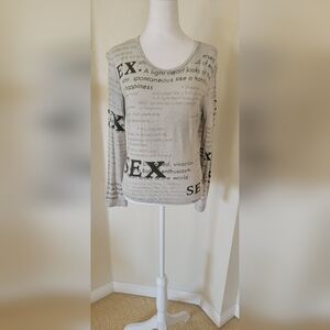 Custom Made Gray Graphic Print Women's Top, Size Medium
